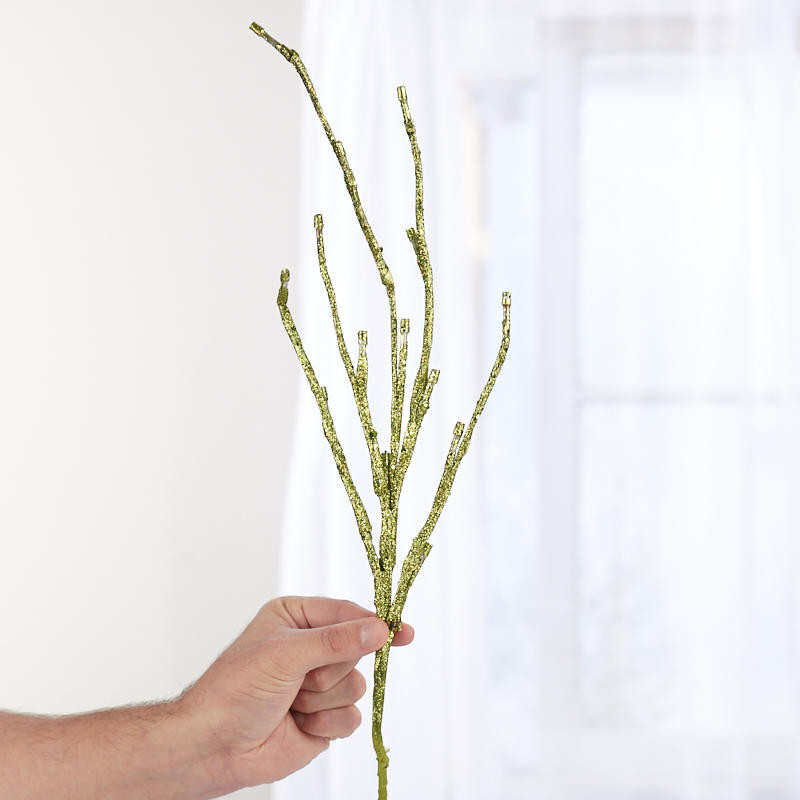 Set of 2 Light Green Glittered Battery Operated LED Lighted Twig 28″ Branches
