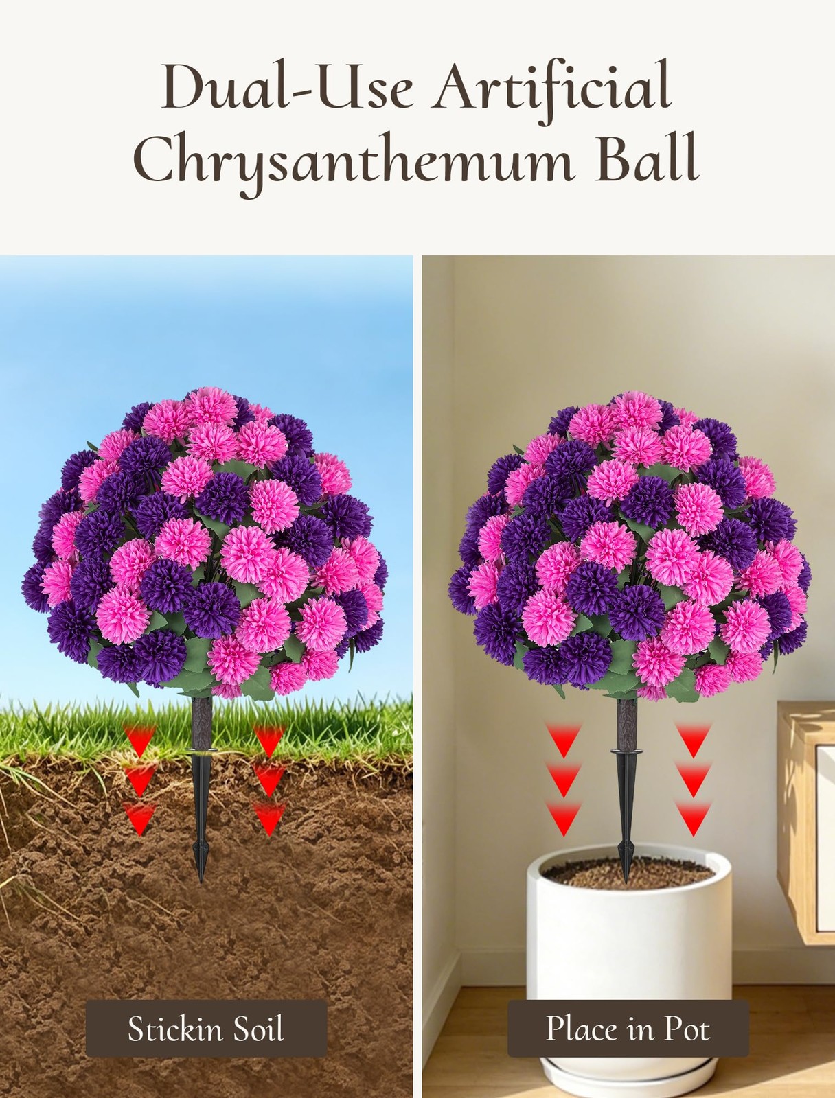 Artificial Flowers with Spike for Outdoor: 33in, Pink Purple, 2 Pcs