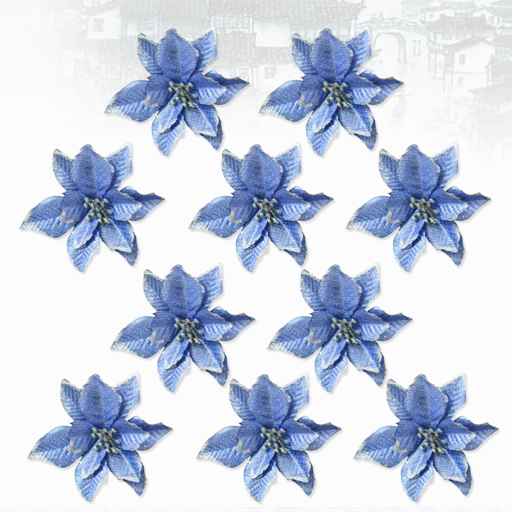 8 Sets Christmas Tree Wreaths Decor Poinsettia Glitter Flower Gold Bow Clip On