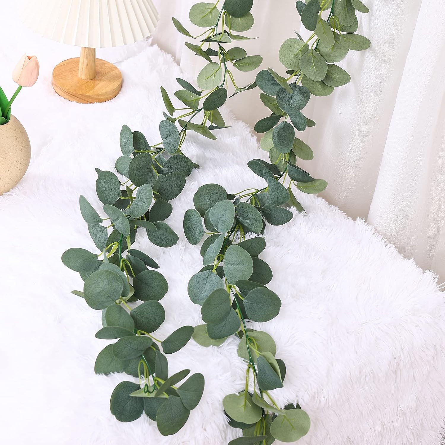 2 Pack Artificial Eucalyptus Garland Faux Silk Leaf Silver Dollar Eucalyptus