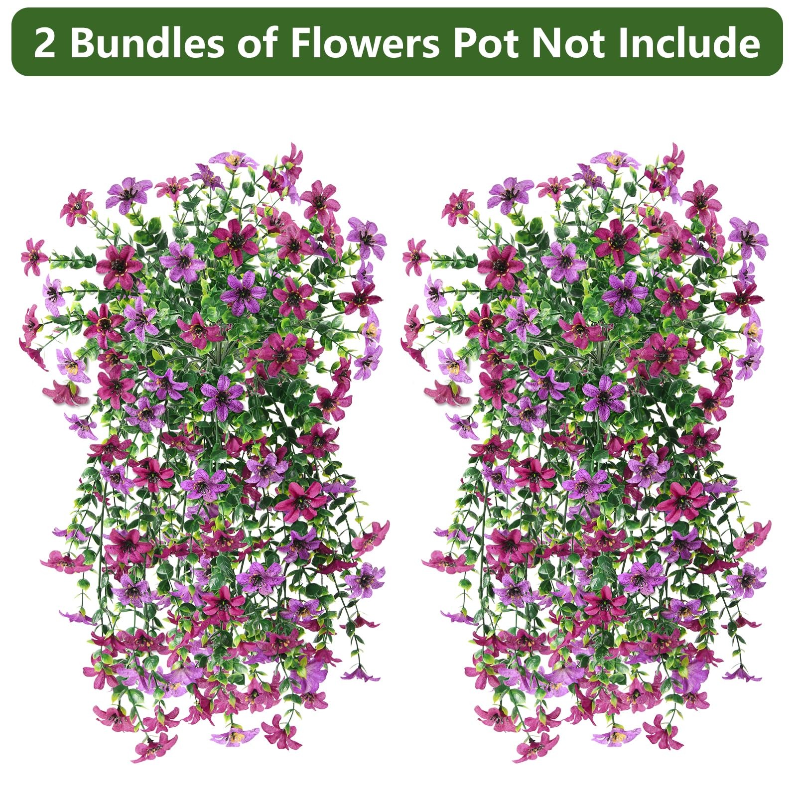 Artificial Faux Hanging Flowers Plants for Outdoor Summer Decoration, 2 PCS F…