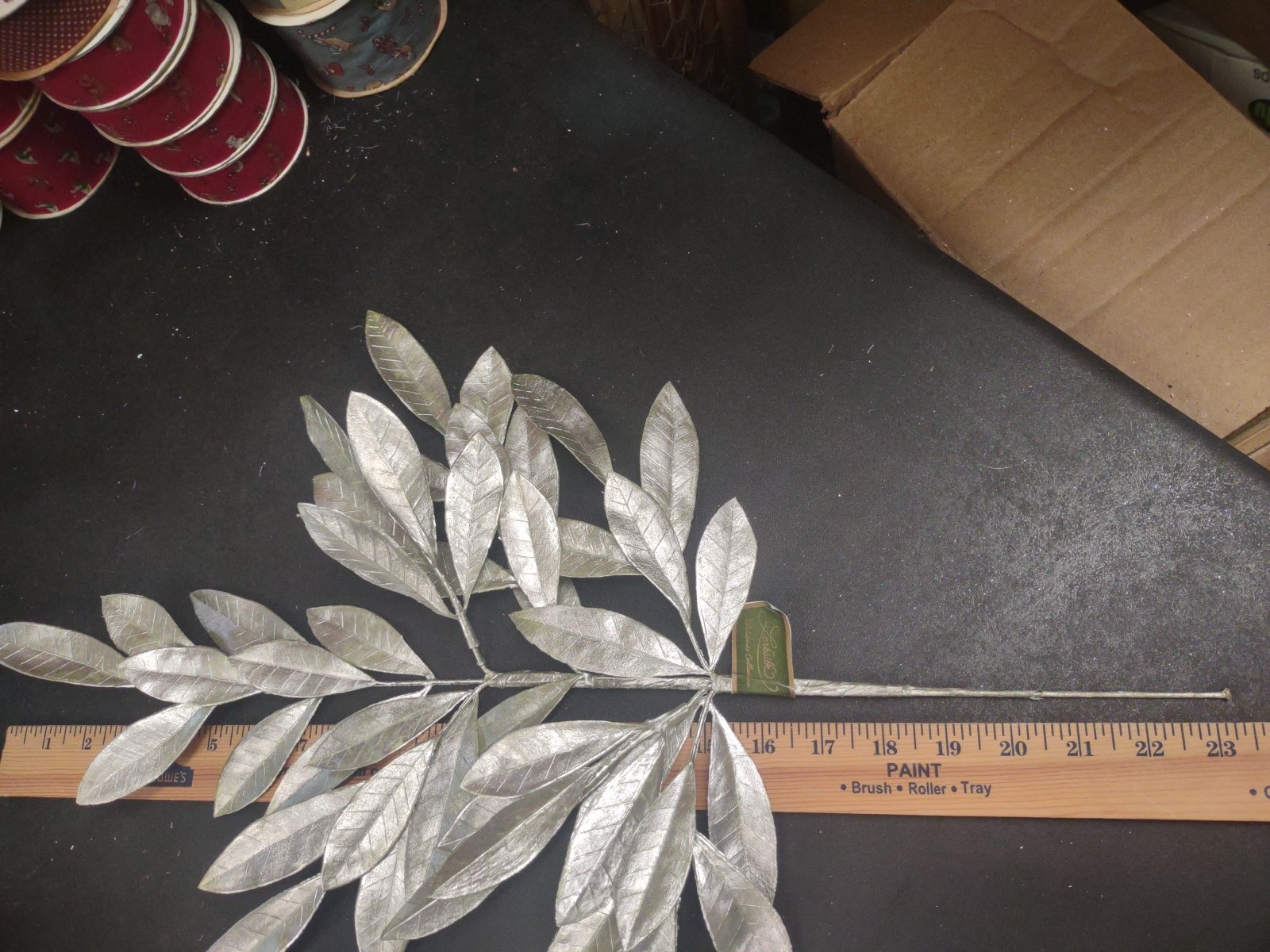Set of 2 Plastic Bay Tree Branches 23″ Metallic Silver Floral Foliage Leaf Stems