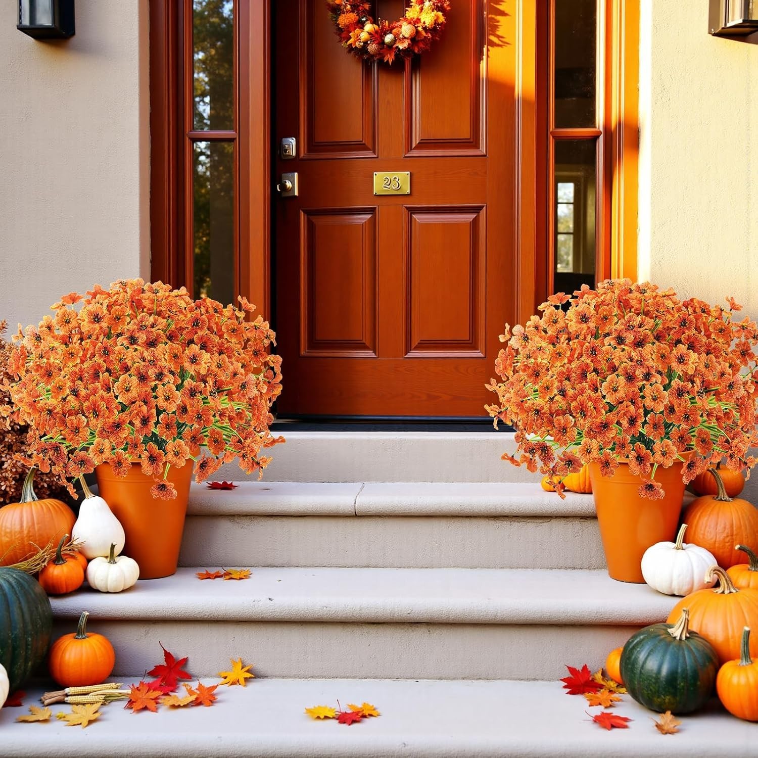 Elegant 16-Piece Orange Artificial Flower Set – Perfect for Indoor & Outdoor Use