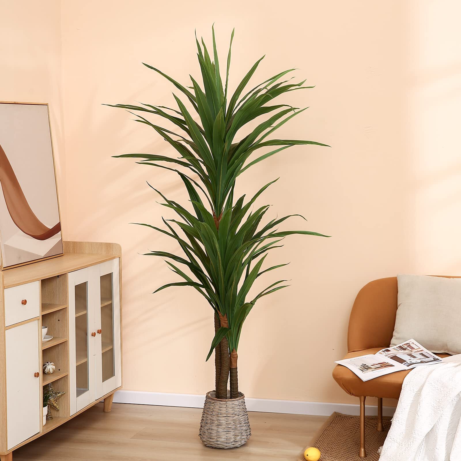 FLOWORLD Dracaena Silk Plant Corn Stalk 6ft Tall Faux Plants Indoor Large Fake P