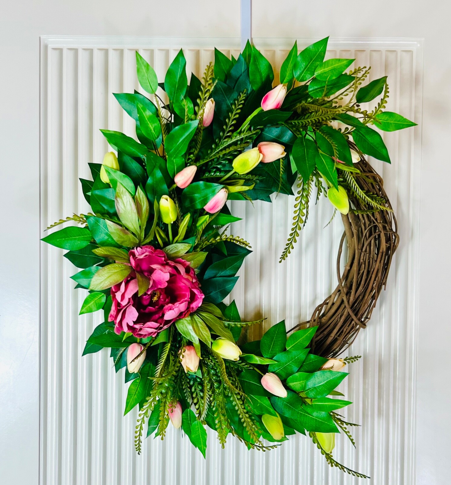 Spring-Summer Everyday decor Hydrangea Tulip Wildflower Wreath Grapevine