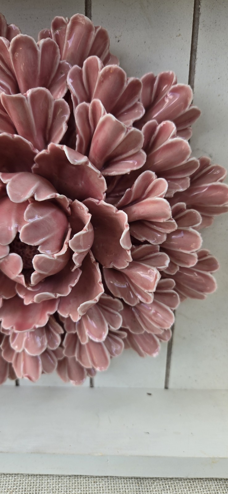 Peony Ceramic Wall 3D Decoration Pink 10.5”Square. Wall Decor Hook. Read