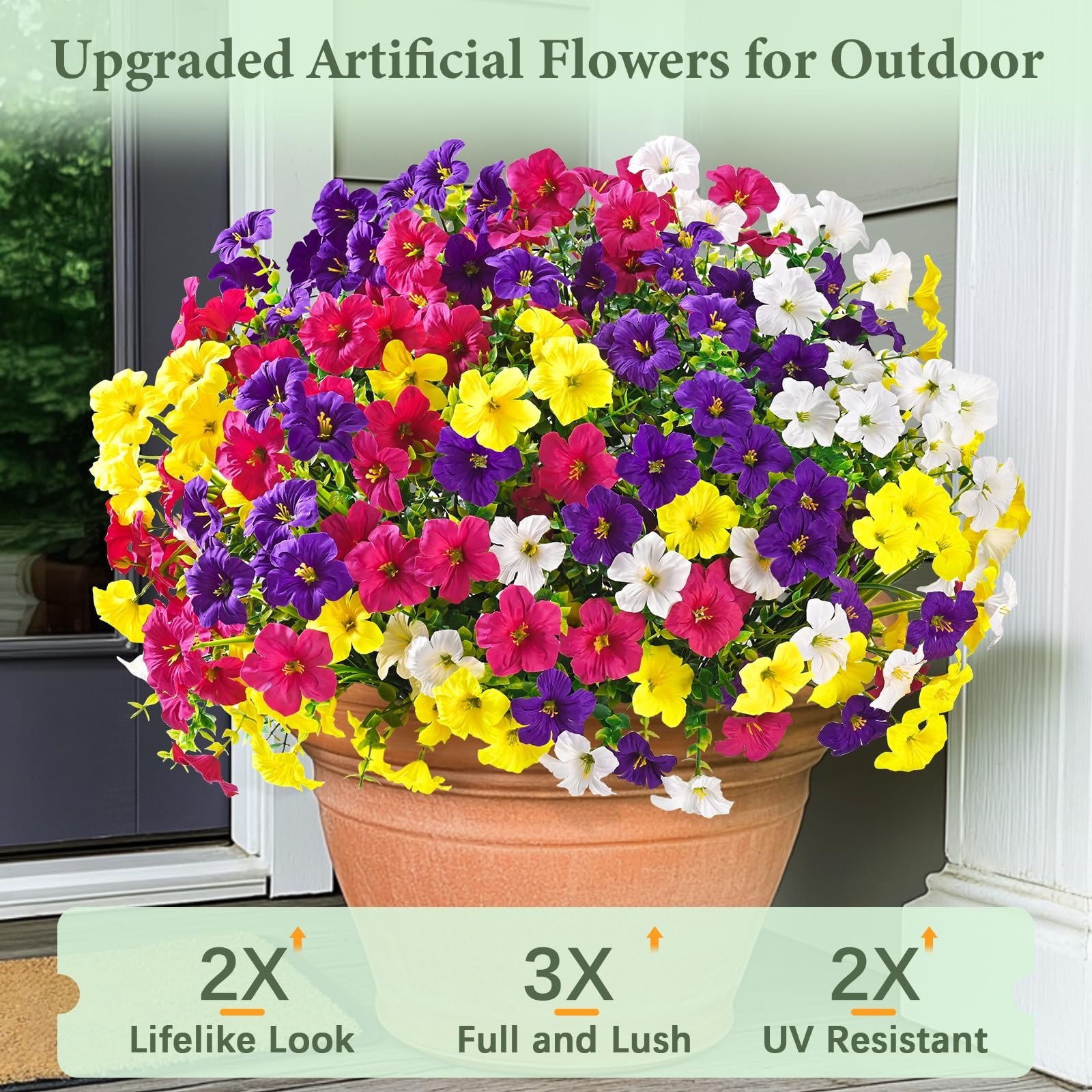 12 Bundles Mixed Color Artificial Petunias – UV Resistant Silk Flowers for Outdo