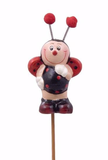 1 Bee & 1 Lady Bug on bamboo picks floral or plant embellishments 4″ Tall
