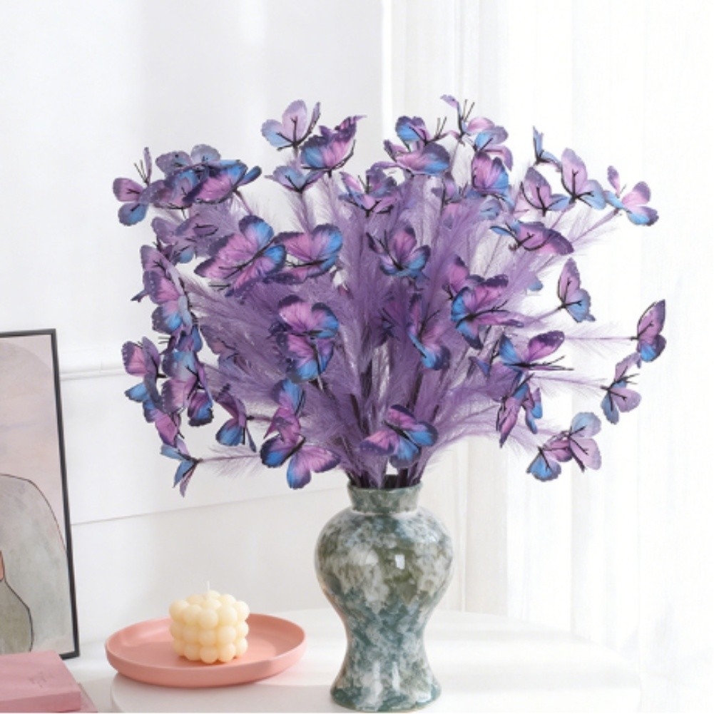 Artificial Butterfly Flower Stalk 65x6cm Purple Plastic Silk for Party Home Use