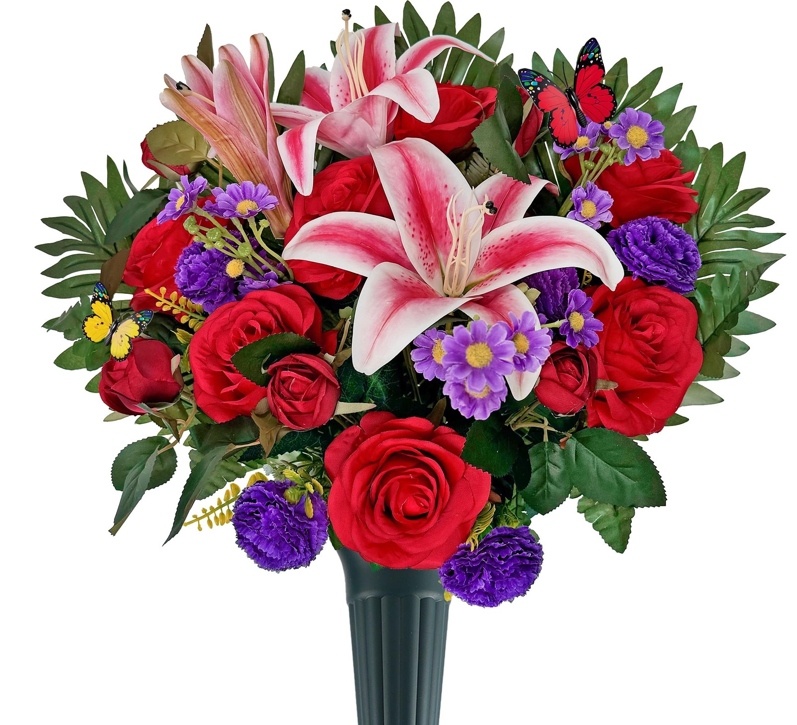 Artificial Cemetery Flower Bouquet, Grave Flower for Headstone Outdoor Decora…