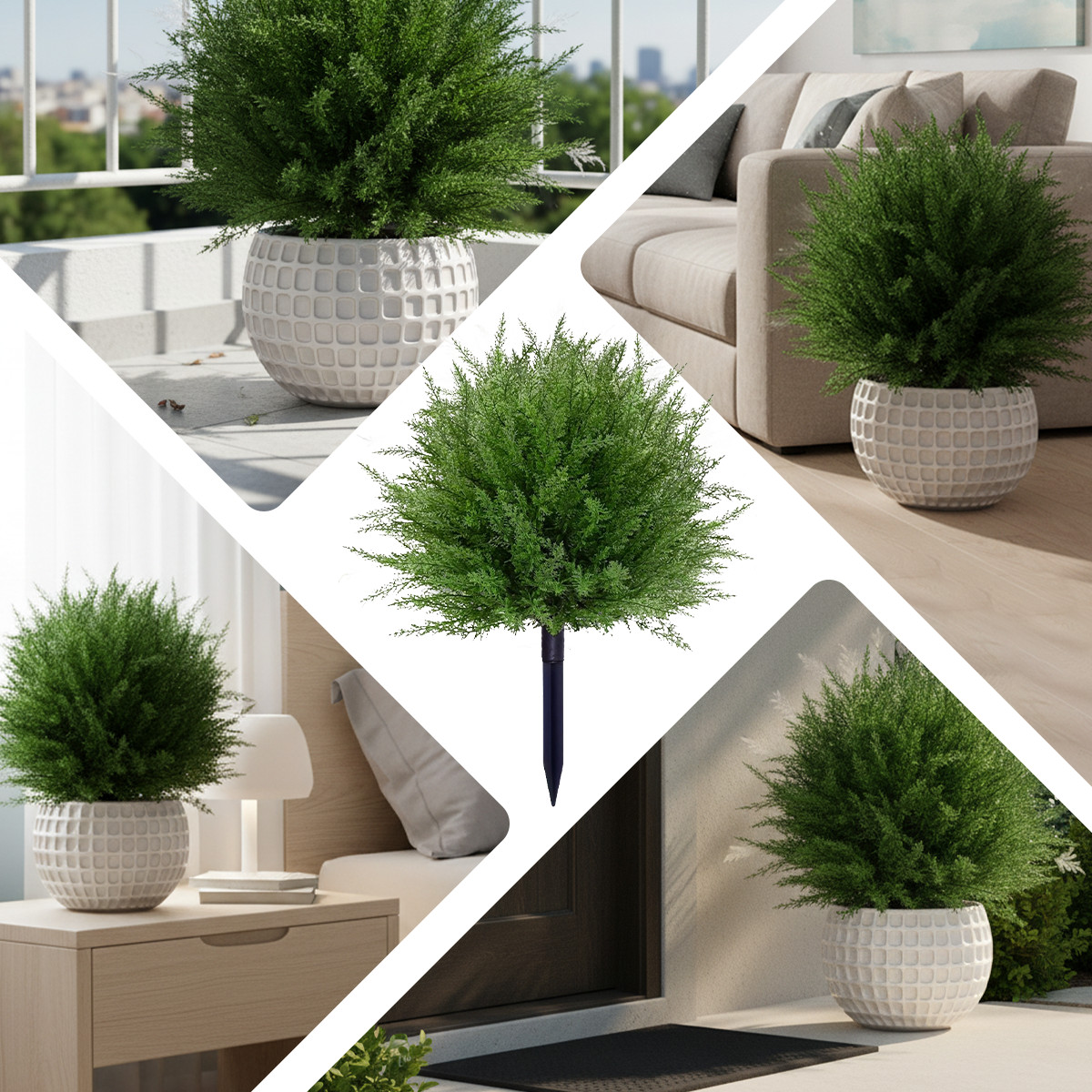 2Pack 24″ Artificial Cypress Topiary Christmas Tree with Spike Faux Cedar Bushes