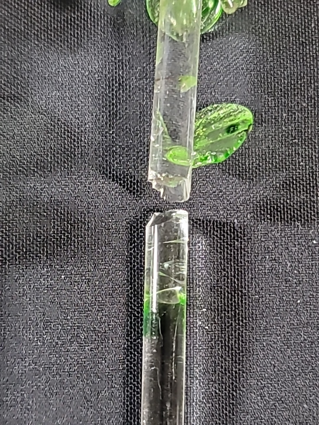 Lot of 6 Crystal Glass Red Rose Clear Green Stem 8” One Broken Piece 4 Repair