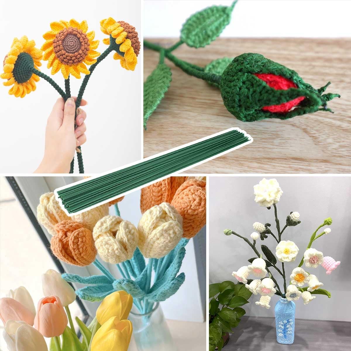 50 Pieces Floral Wire Stems Flower Wire Stem Dark Green Floral Stem Wire for