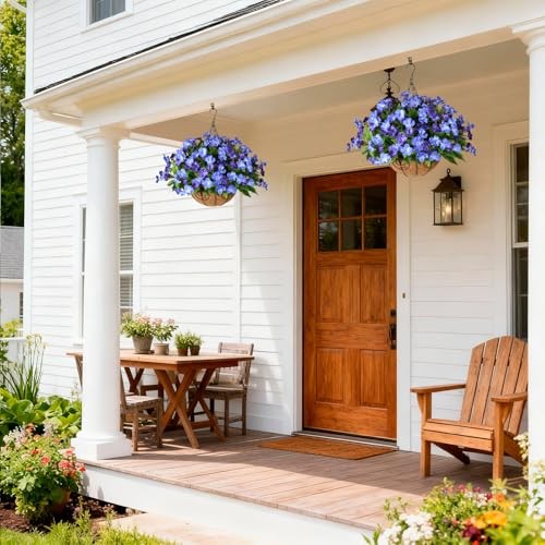 Artificial Fake Flowers for Outdoor, 6 Bundles UV Resistant Dark&light Blue