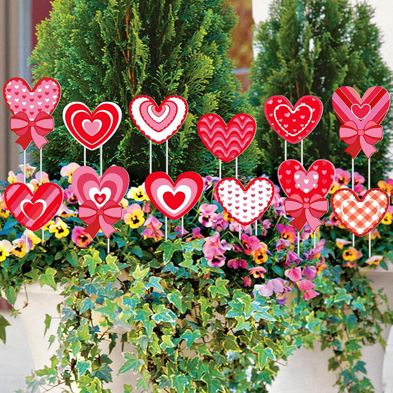 12 Pack Valentine’s Day Heart Shape Planter Stakes Outdoor Signs