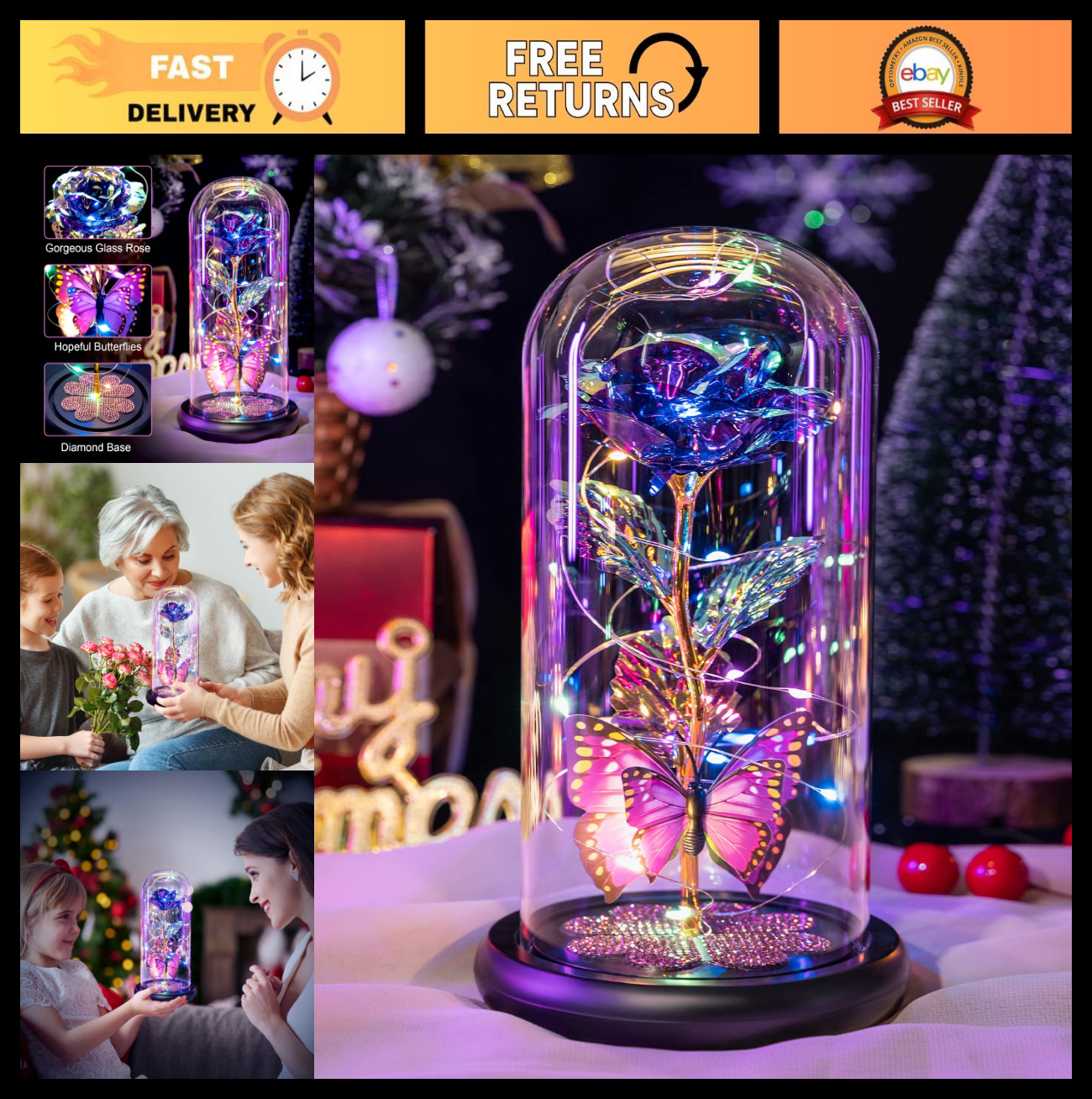 Eternal Galaxy Glass Rose in Dome – Perfect Mother’s Day Gift for Mom, Wife, Gra