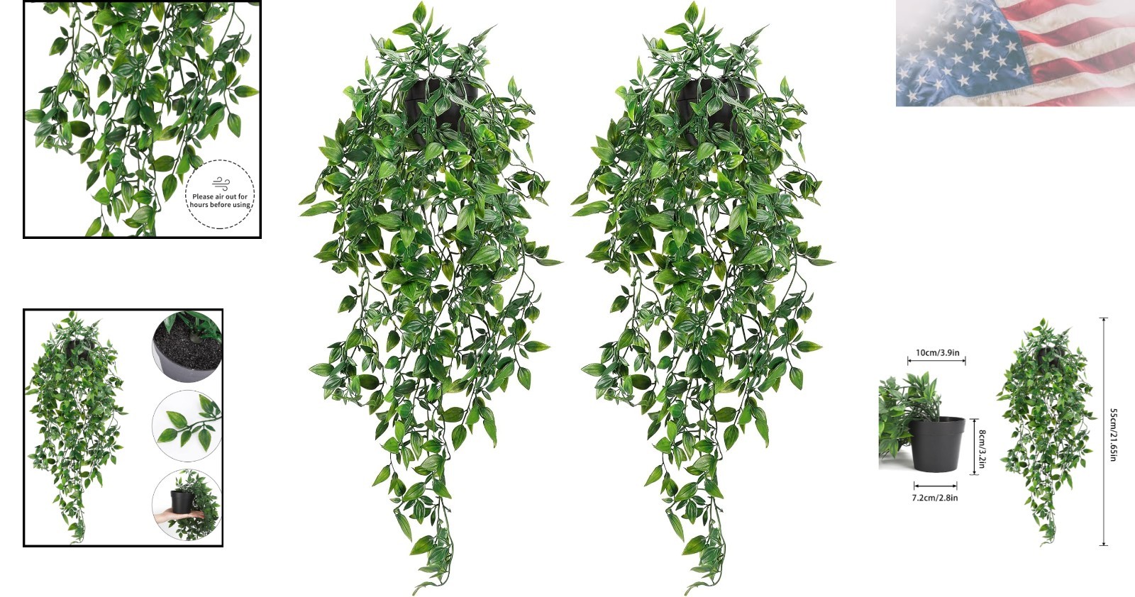 Vivid 2pcs Artificial Hanging Plants – Perfect Indoor/Outdoor Aesthetic Decor