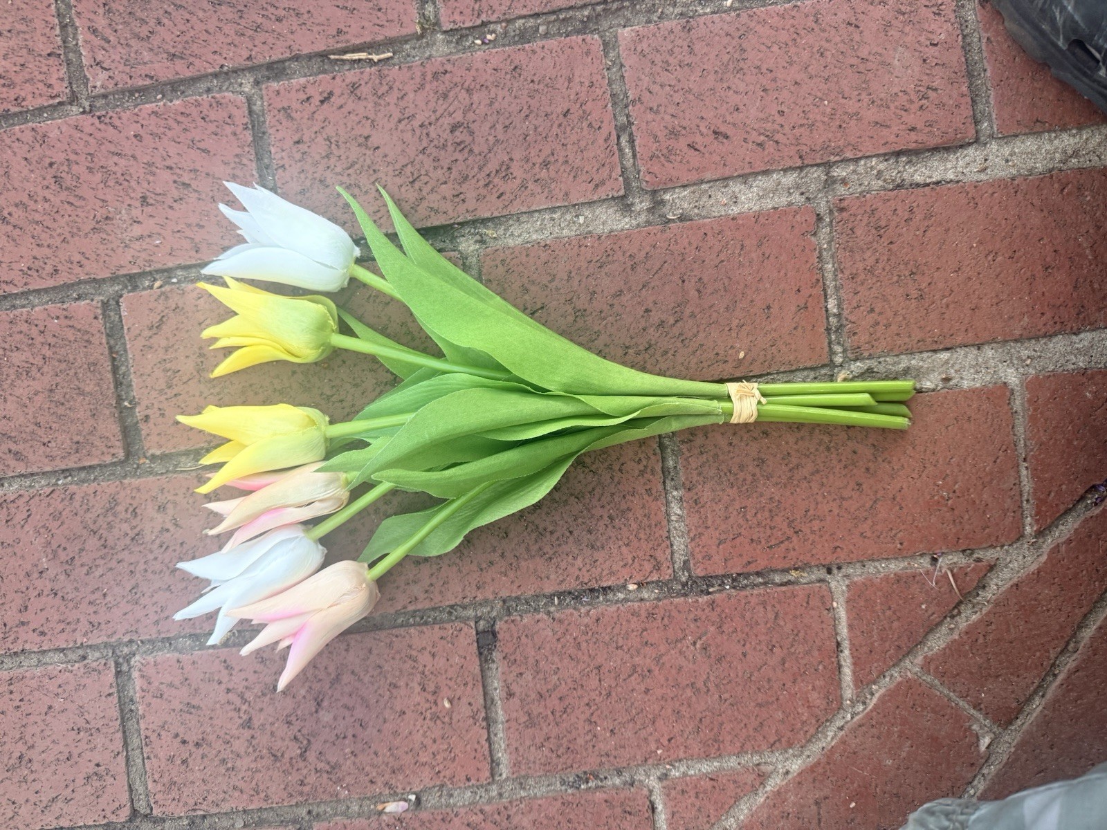 Bundle of 6 Lily Flower Tulips, Peach Yellow and White Artificial Flowers