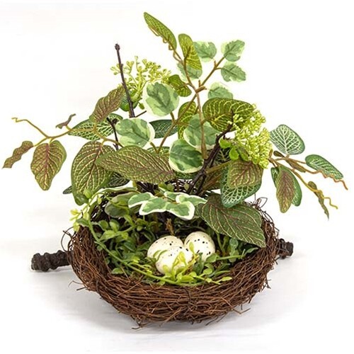 New Spring Summer GREENERY IVY VINE BIRD NEST WITH EGGS Shelf Sitter 8″