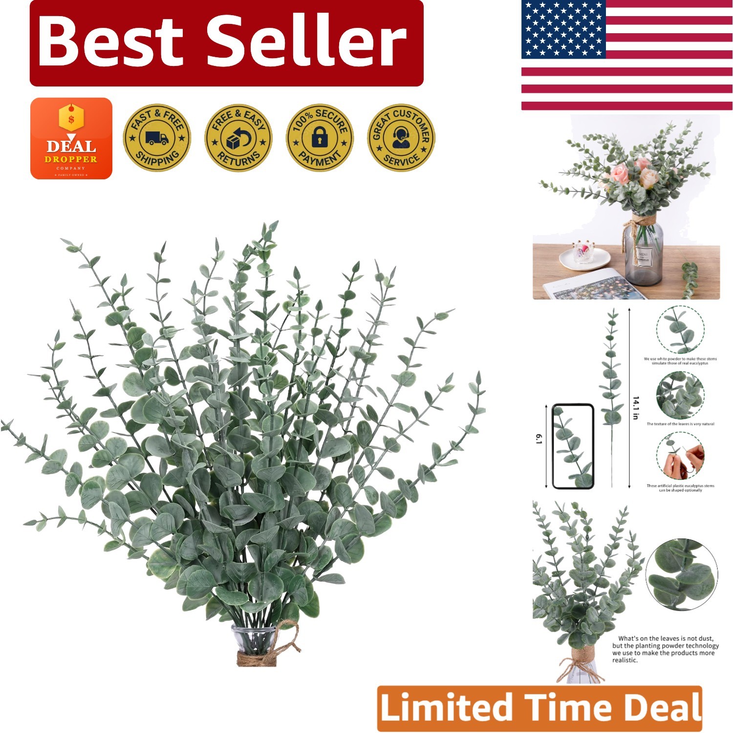 24 Pcs Fake Eucalyptus Stems – Perfect for Wedding Centerpieces & Home Decor