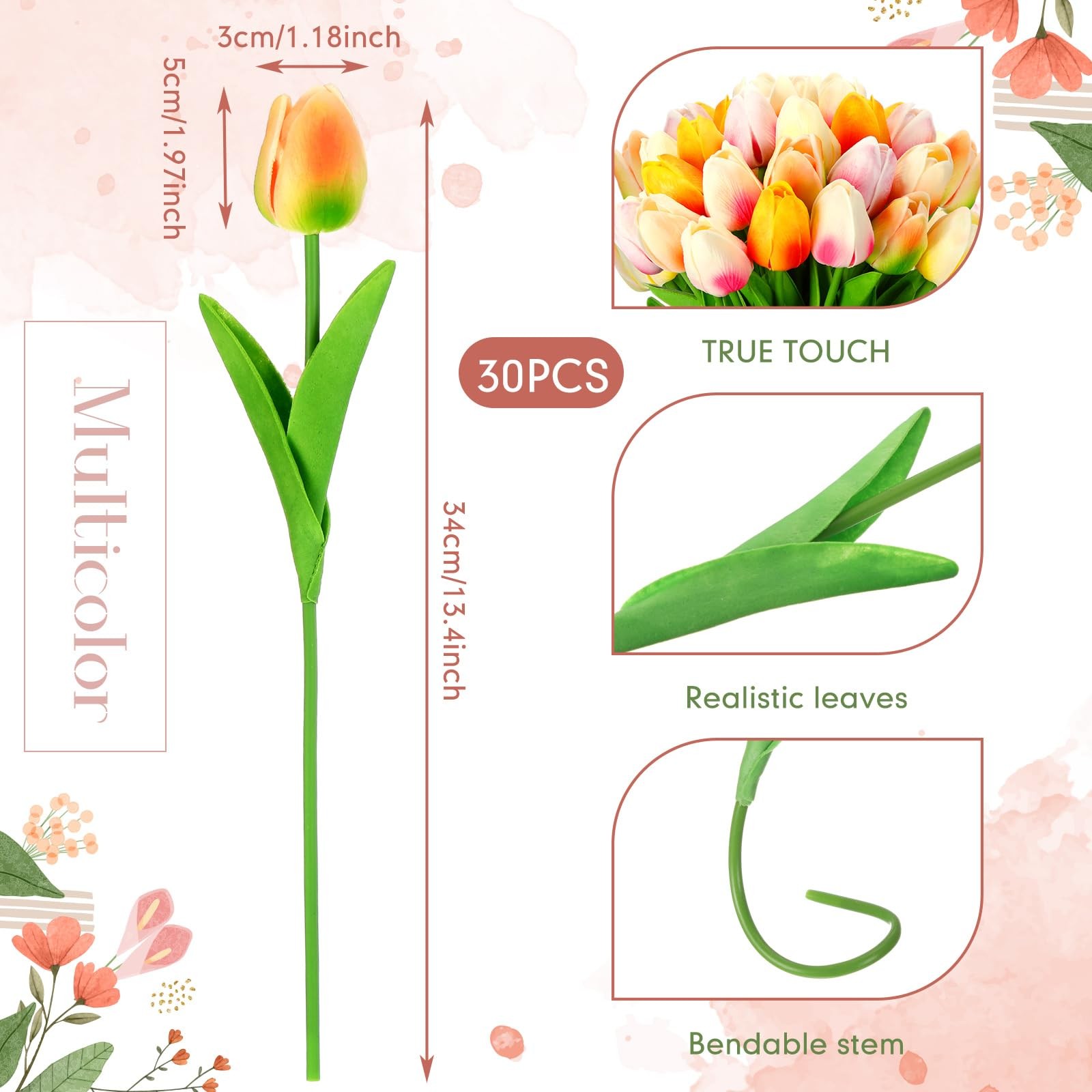30 Pcs Tulips Artificial Bouquet Flowers Faux Tulips for Home Kitchen Wedding…