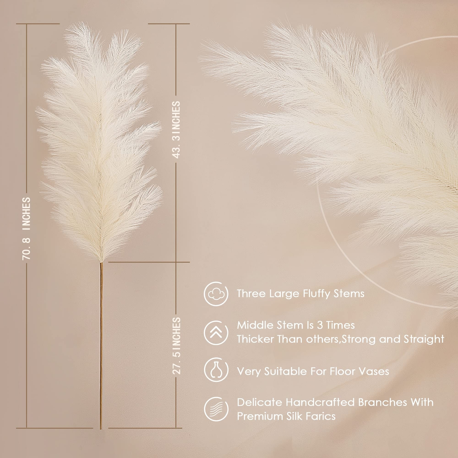 71″ Large Pampas Grass Decor Tall, Faux Pampas Grass, Pompous Grass Large, Fl…