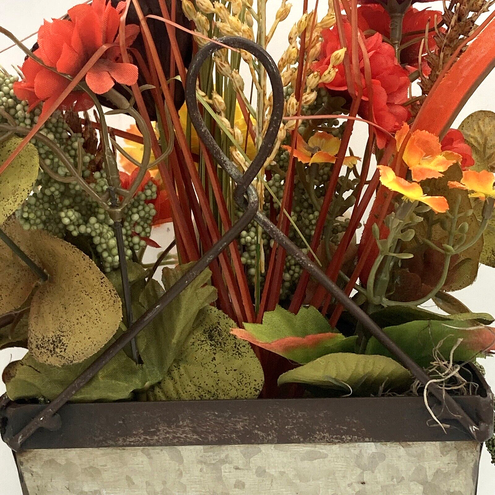Artificial Flower Arrangement In Metal Wall Pocket Lotus Pod White Pumpkin