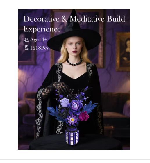 1218PCS Gothic Bouquet Flower Building Blocks Vase Decor DIY Gift