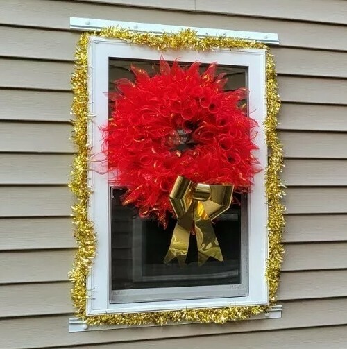 Merry Christmas Mesh Front Door Wreath Wall Decoration red gold big bow gift
