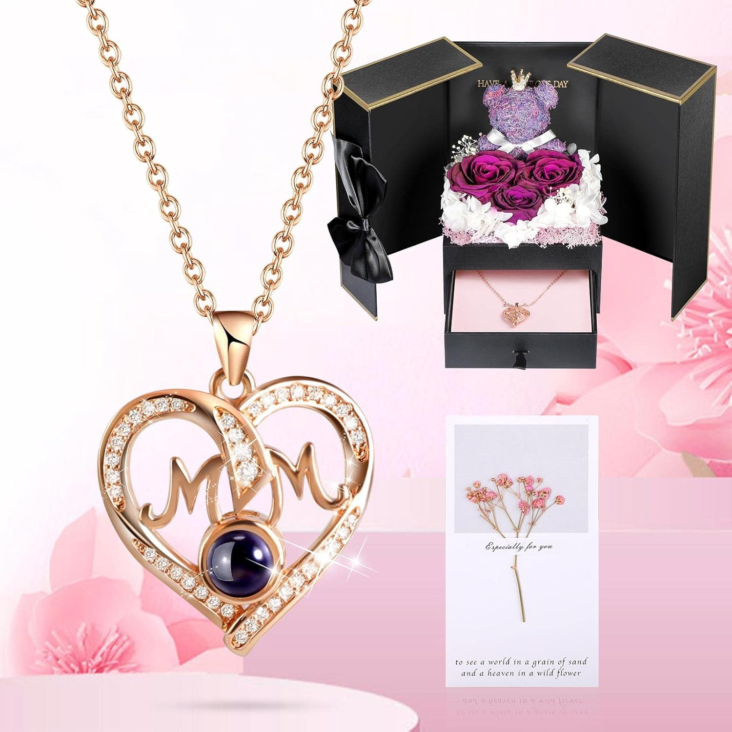 Addwel Unique Gifts for Mom, Preserved Real Purple Rose with 100 Languages I Lov