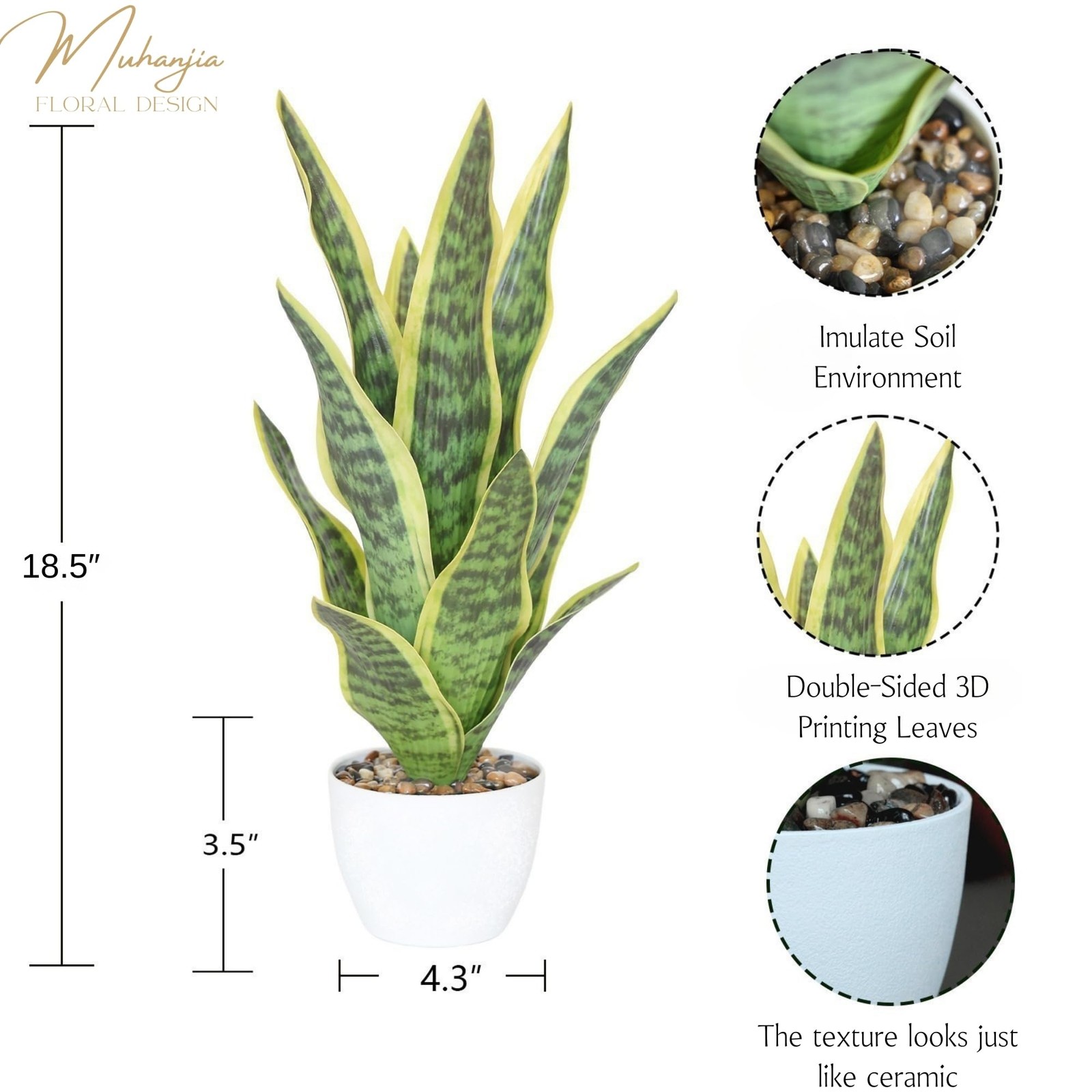 Yellow Green 18.5 Inch Artificial Fake Snake Plant Real Looking Planter