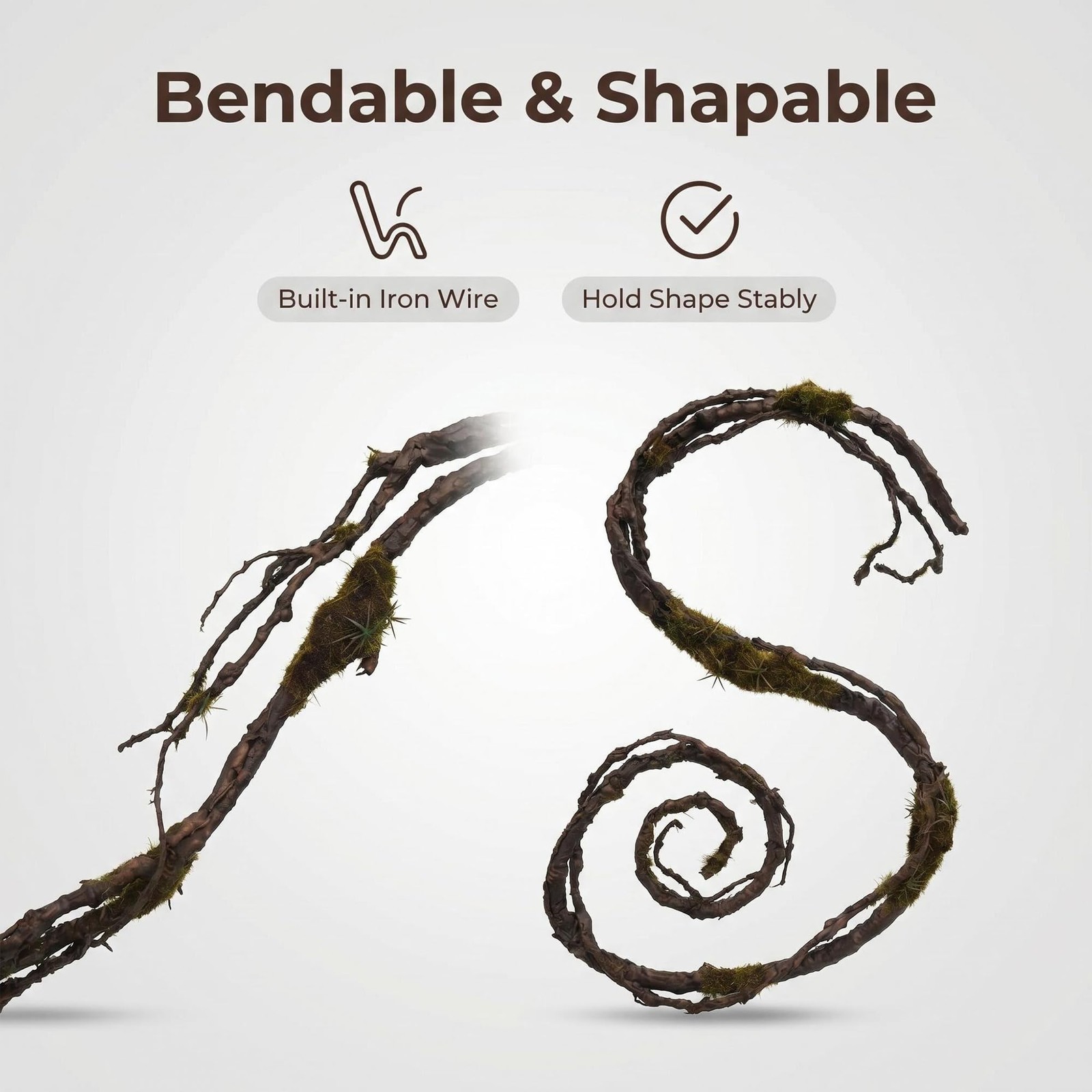 1Pcs 98.4inch Artificial Bendable Tree Branches Moss Plants Twigs Twisted Doo…