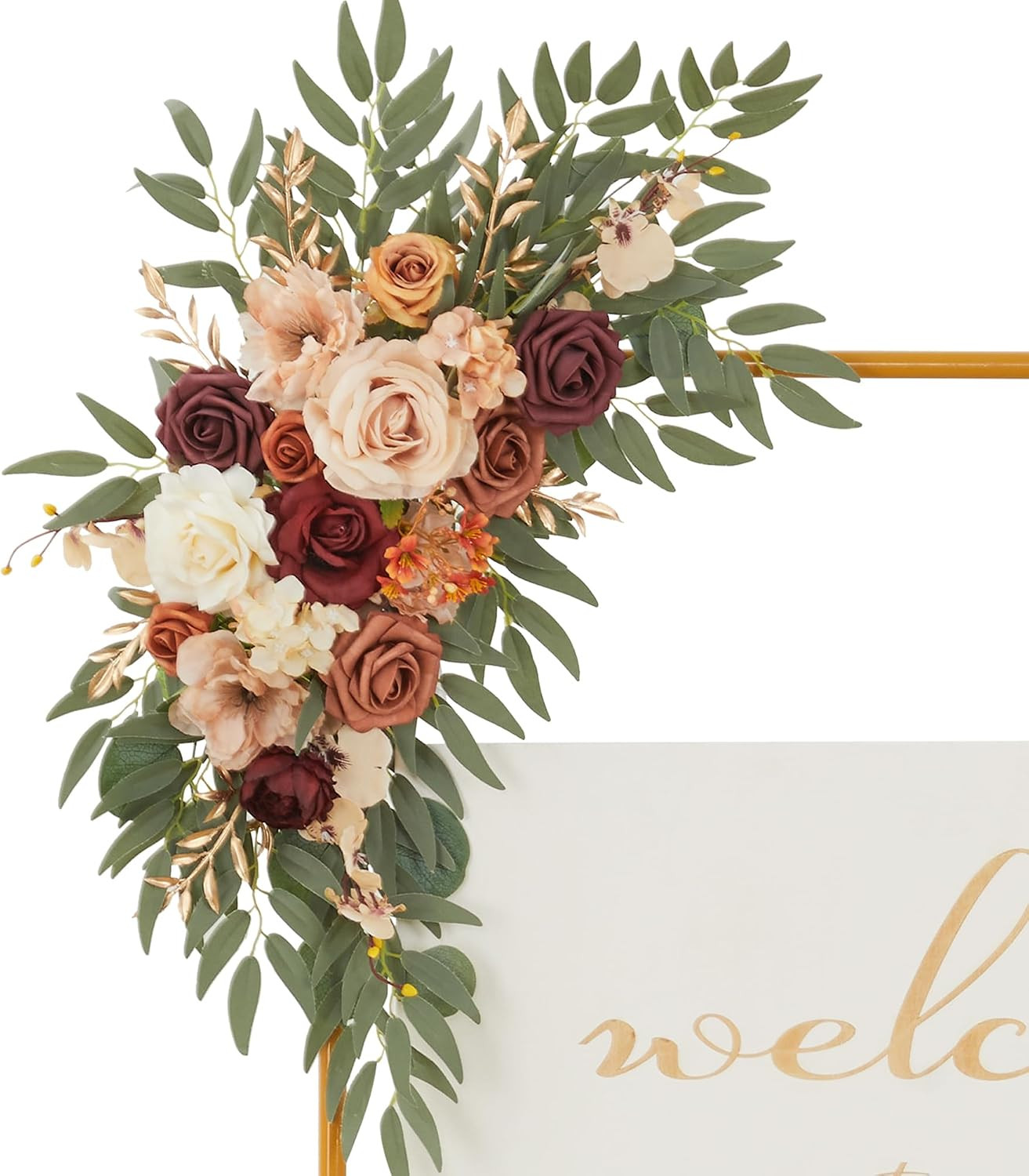 Burnt Orange Wedding Arch Flower Swags – Terracotta Floral Arrangements Set of 2