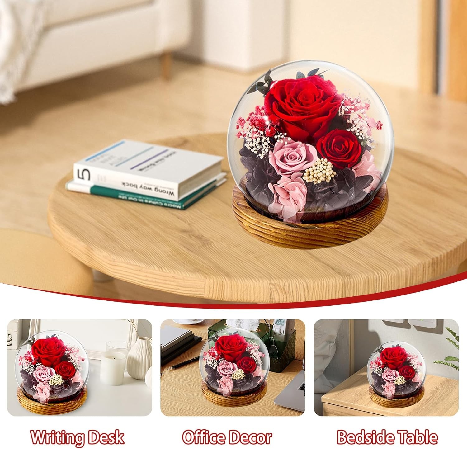 Forever Flowers Preserved Rose in Glass Dome Birthday Mothers Day Gift for Mom