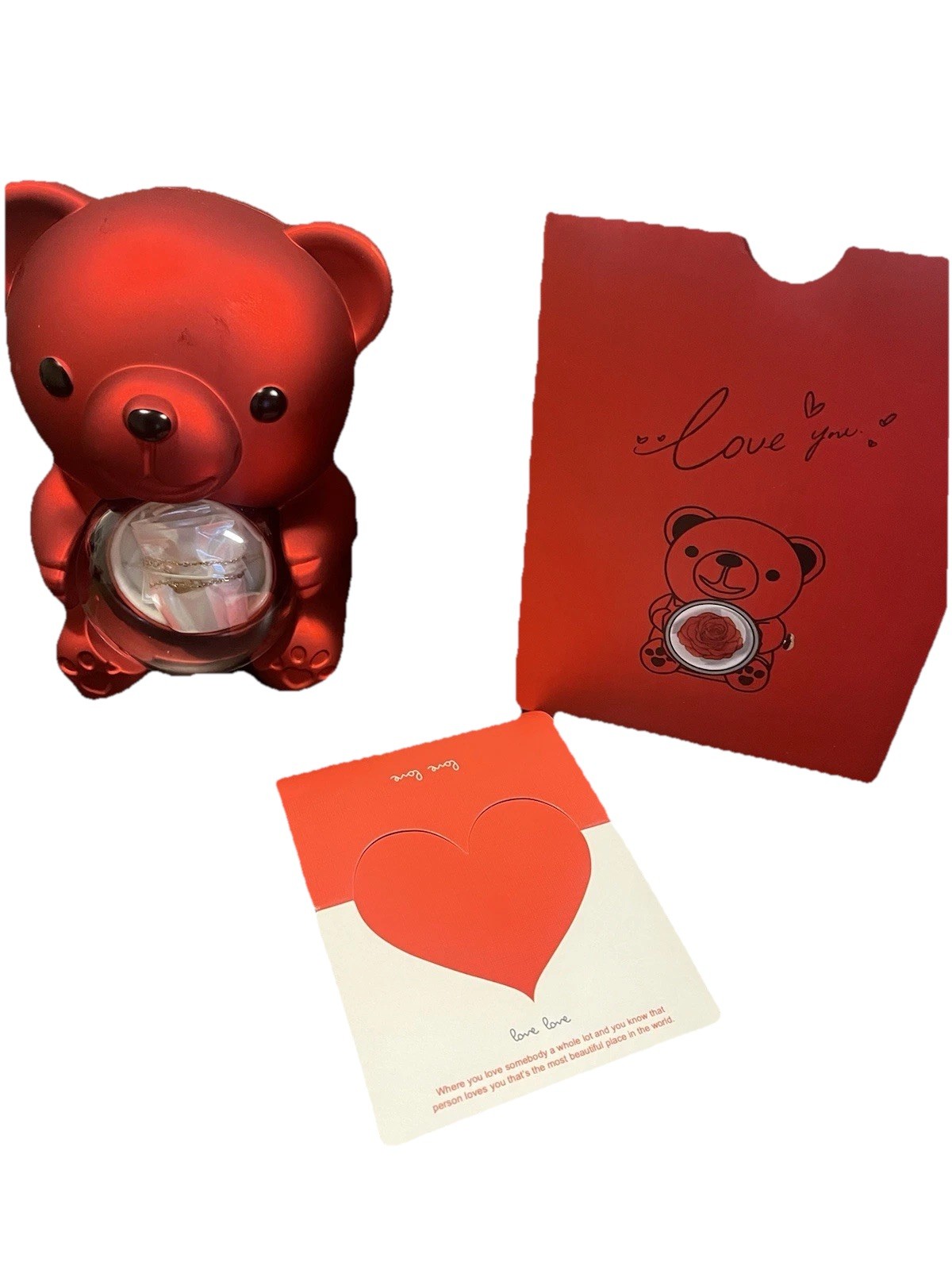 Red Bear Artificial Rose Flower Box Romantic Arrangement & Centerpiece