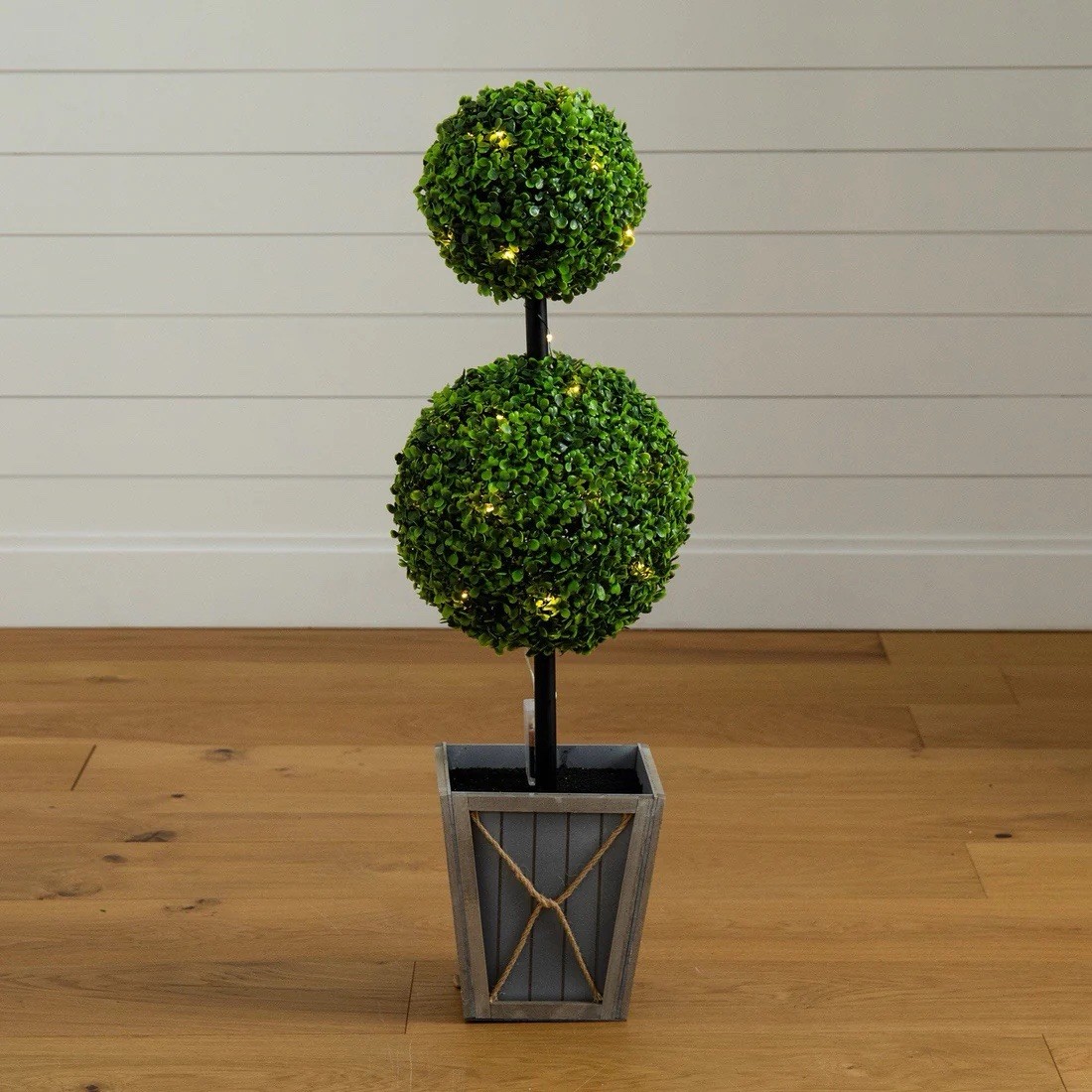 3’ UV Resistant Artificial Double Ball Boxwood Topiary with LED (Indoor/Outdoor)