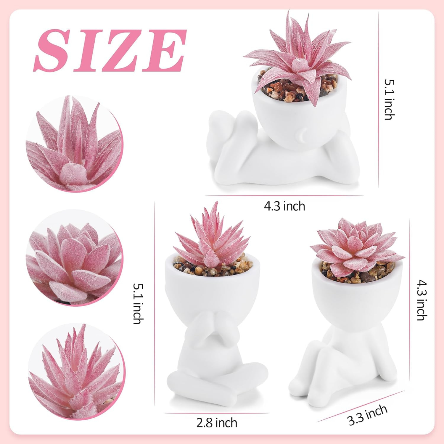 Der Rose 3 Pcs Fake Succulents Plants Artificial Pink Room Office Desk Decor for