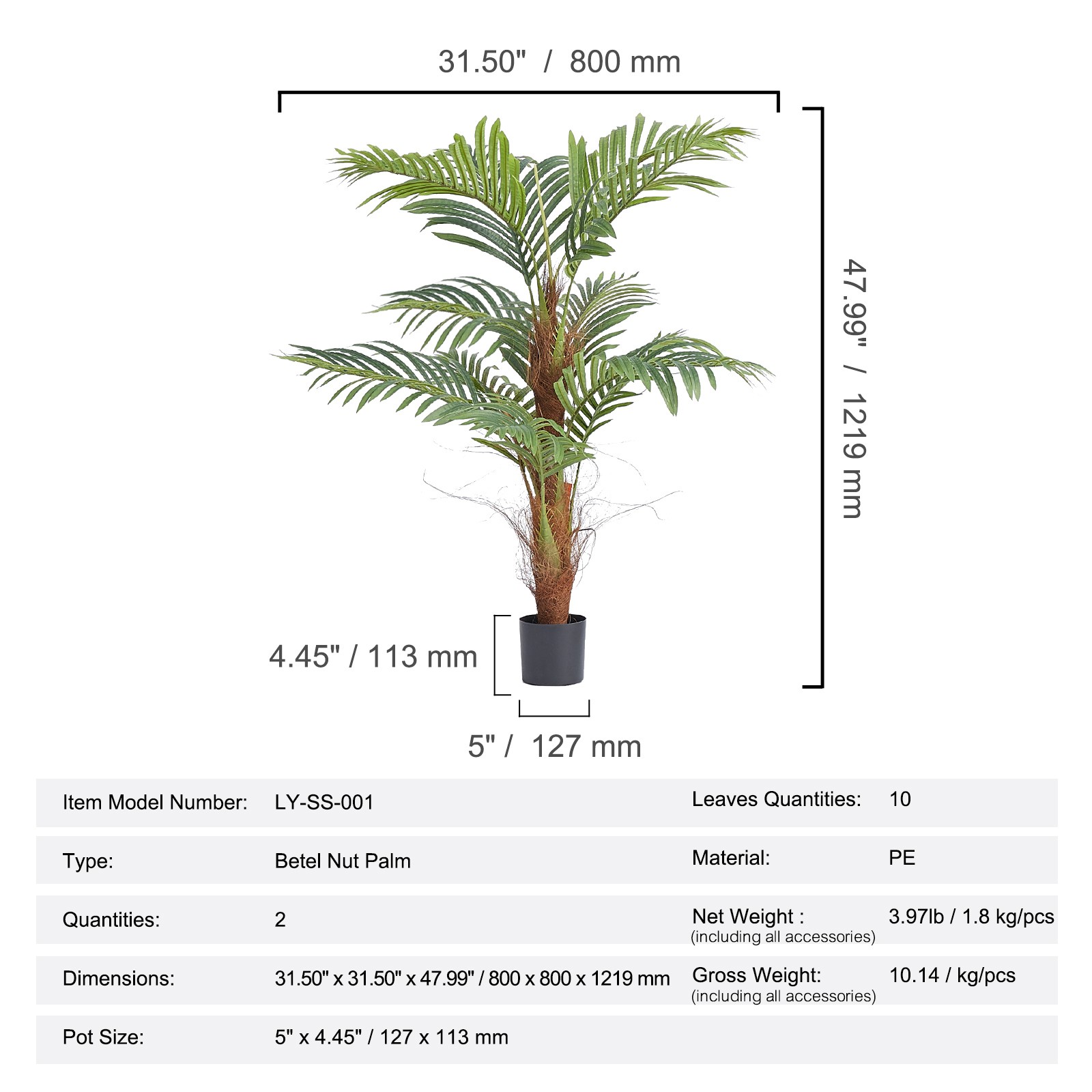 Uimoso 4 FT Artificial Areca Palm Tree Decorative Faux Plant for Indoor Spaces