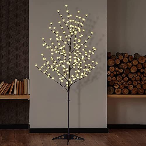 6.5 feet 208L LED Lighted Cherry Blossom Tree, Warm White, 6FT Warm White