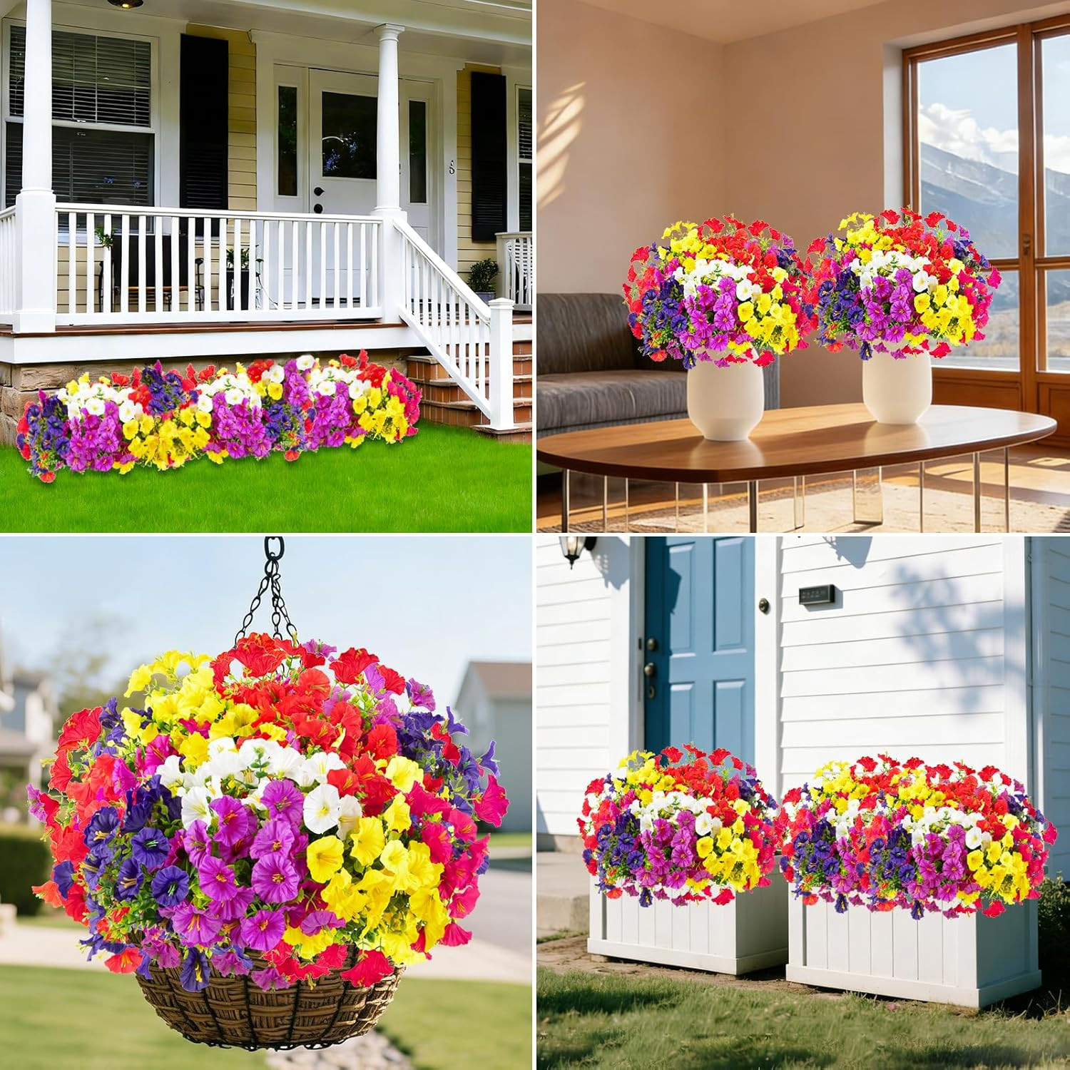 12 Bundles Artificial Flowers for Outdoors Decoration, Faux Silk Morning Glory F