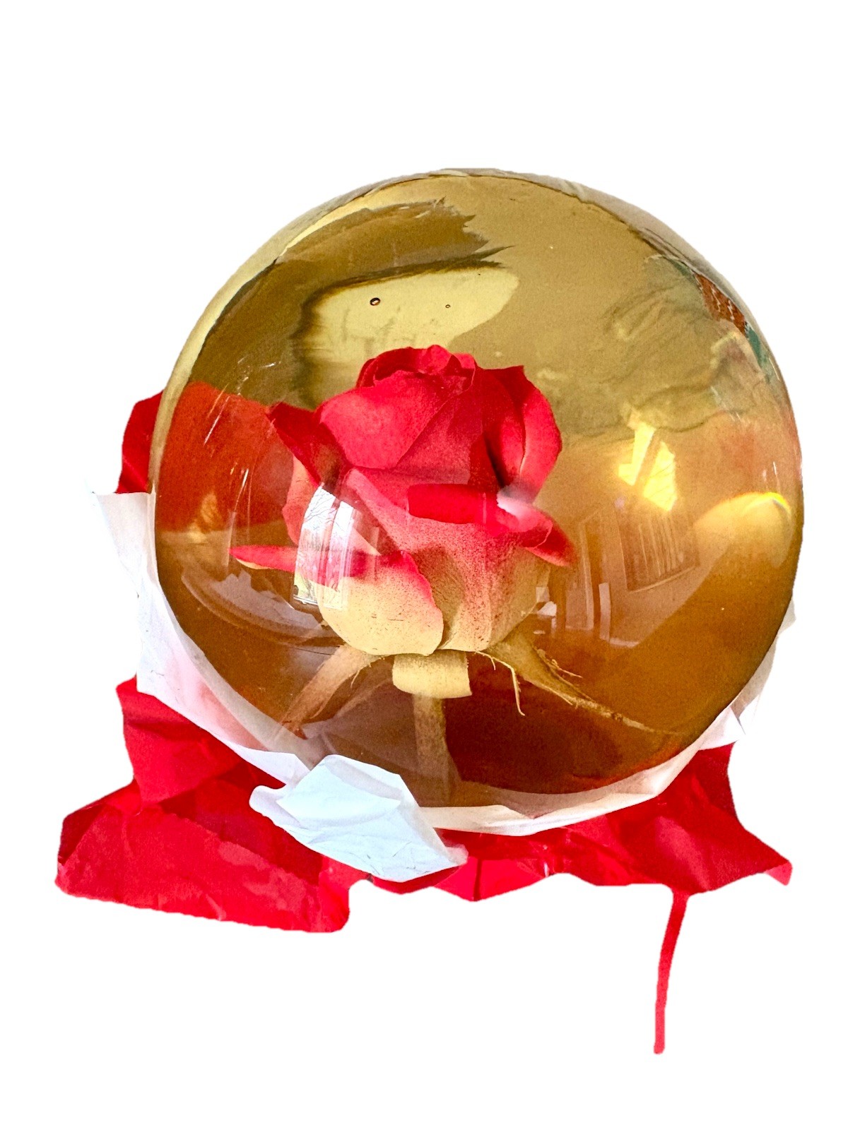 Vtg Forever Red Rose Preserved in Glass Water Globe Romantic Retro Gift Decor 7”