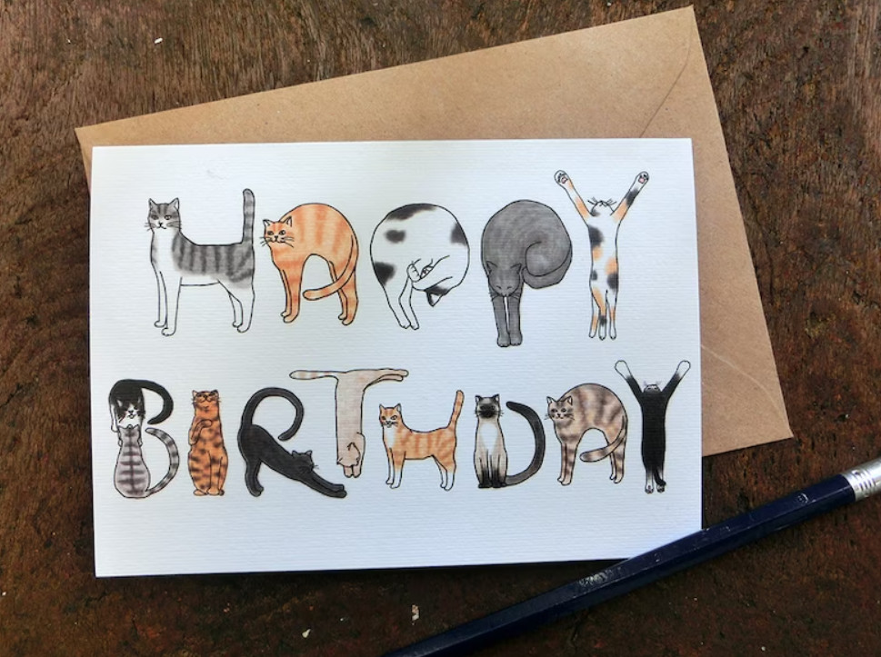 Cats Birthday Card Size : A6 ( W 14.8cm x H 10.5cm / 5.82″ x 4.13″)
