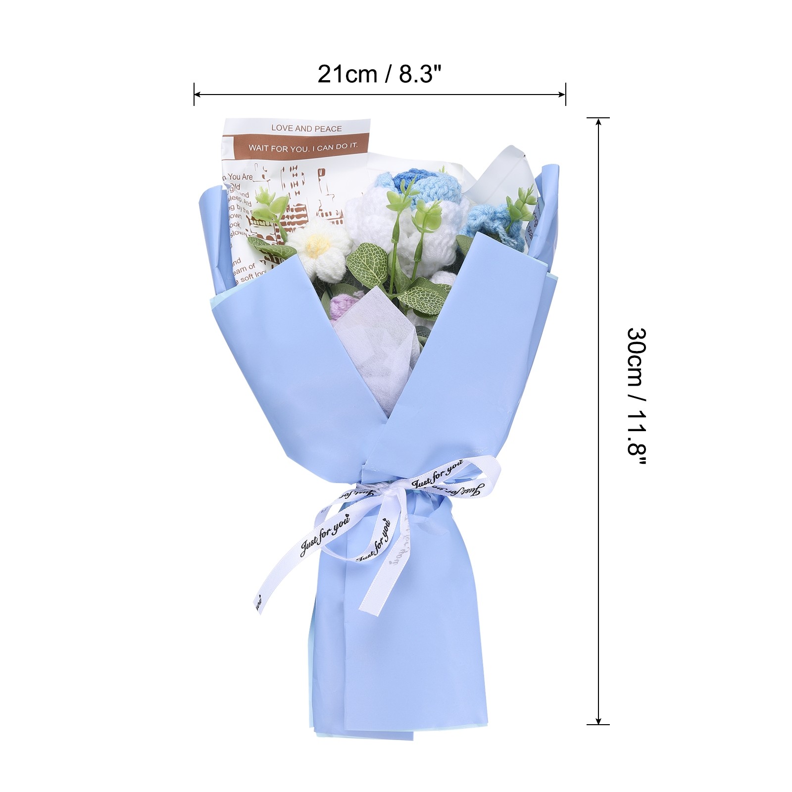 Crochet Flowers Bouquet Handmade Knitted Bouquet Rose Gradient Blue
