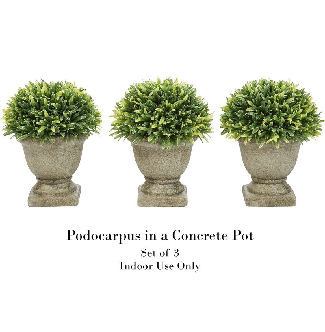 Pure Garden Set of 3 Artificial Podocarpus Grass Plant Faux Topiary Concrete Pot
