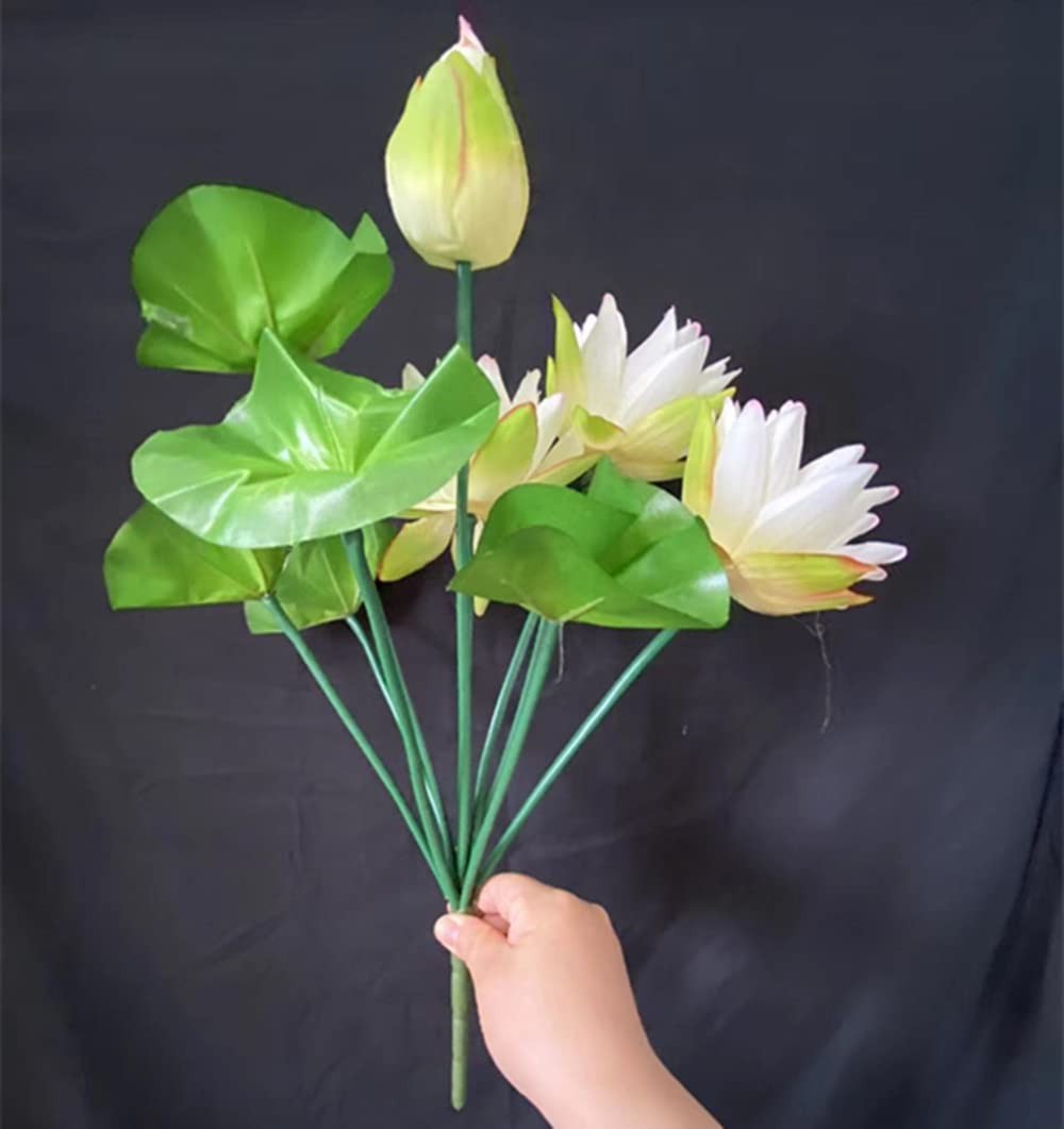 2pcs Lotus Bouquet Flower White Artifcial Water Lily Bunch 10 Forks Fake Flow…