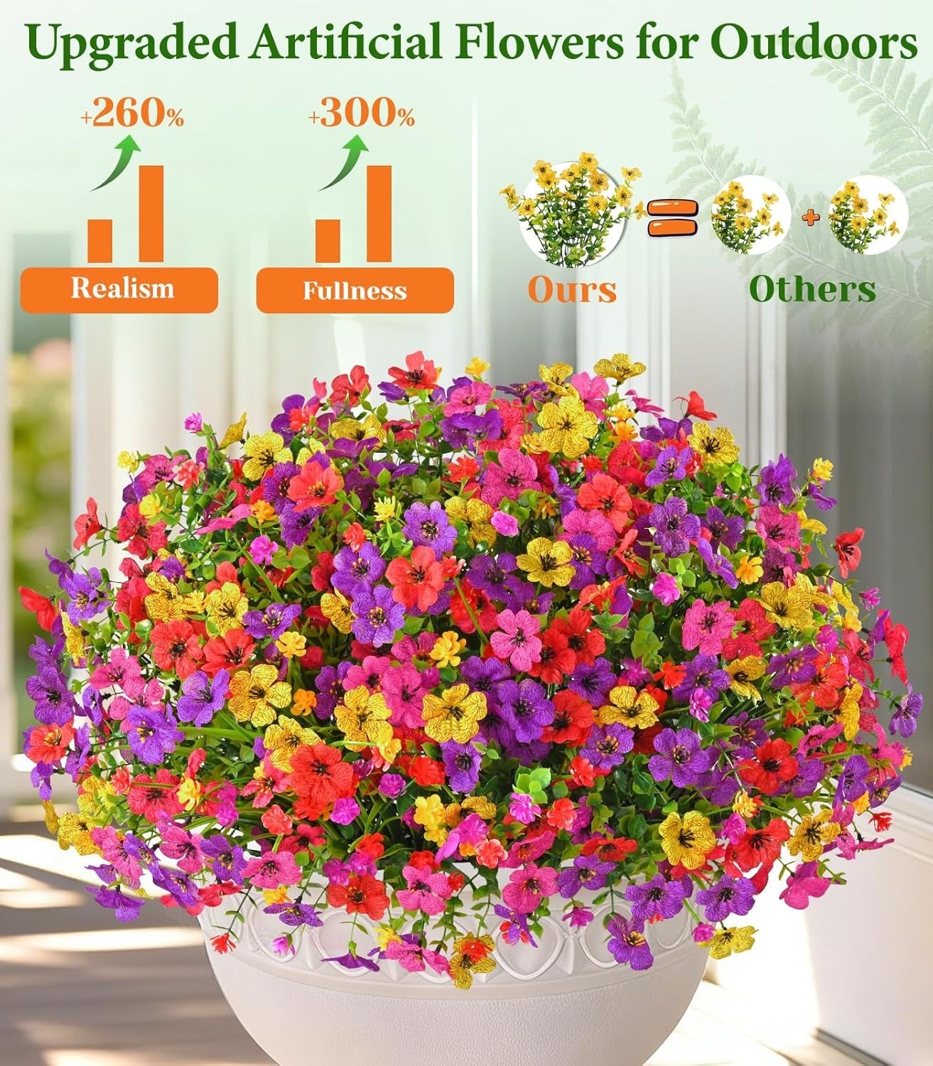 Vibrant 14 Bundles of UV Resistant Artificial Outdoor Flowers for All Seasons
