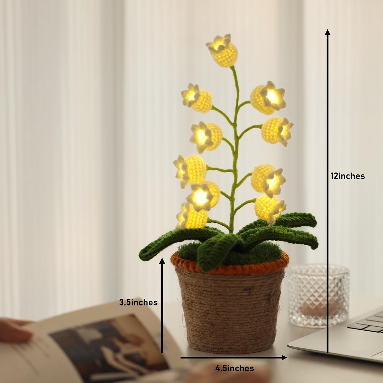 Lily of The Valley Lamp, Crochet Artificial Flowers with Night Lights, Cordle…