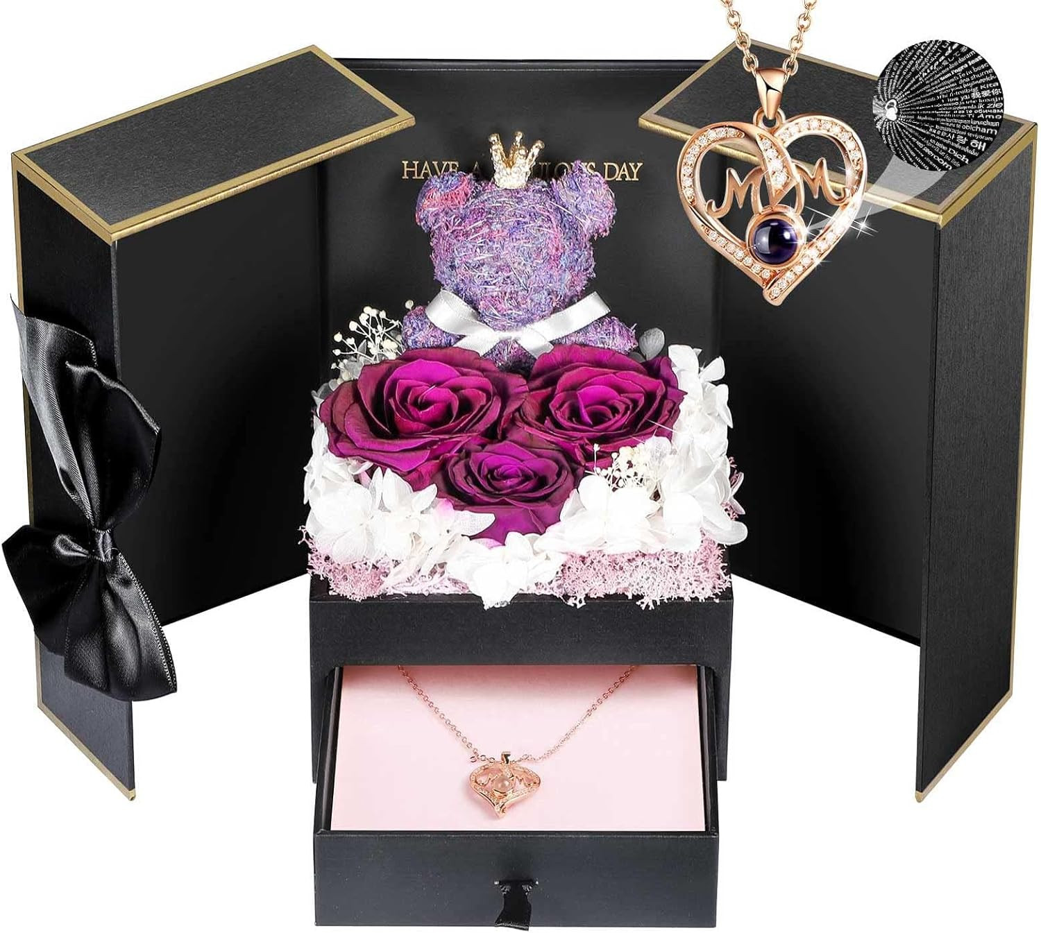 Addwel Unique Gifts for Mom, Preserved Real Purple Rose with 100 Languages I Lov