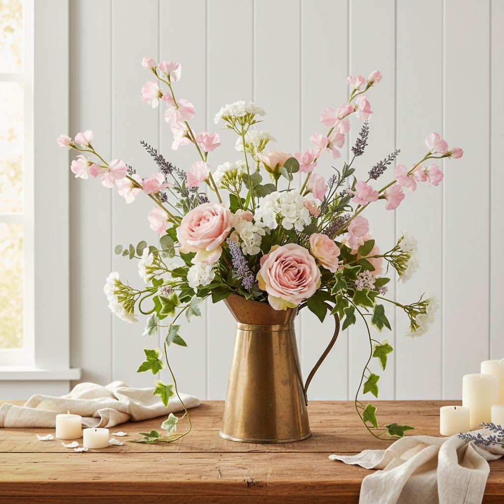 Pink Sweet Pea Flower Stems Faux Floral Cottagecore Decor Romantic Wedding Flowe