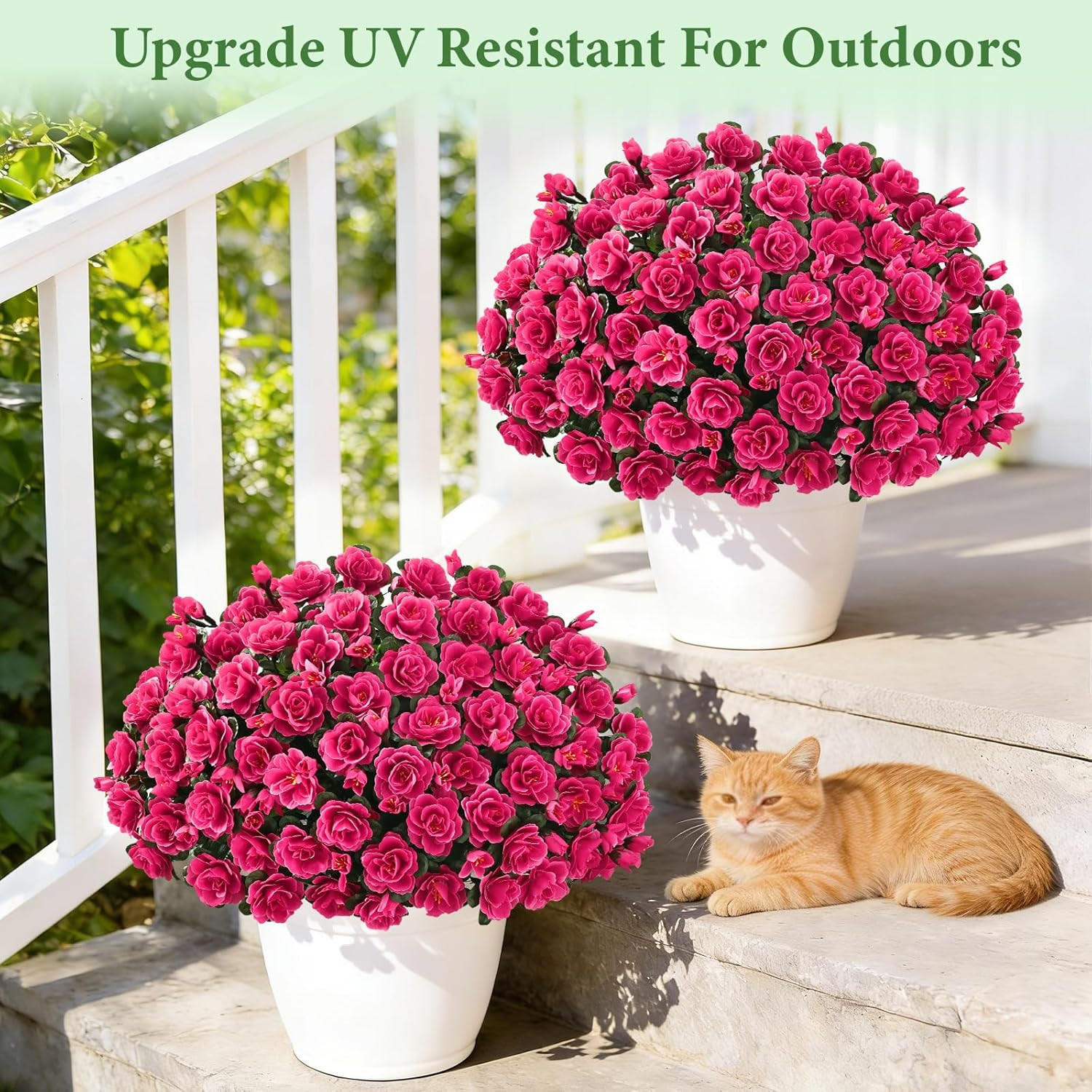 Artificial Flowers for Outdoors Decoration, 4 Bundles UV Resistant Fake Outdoor